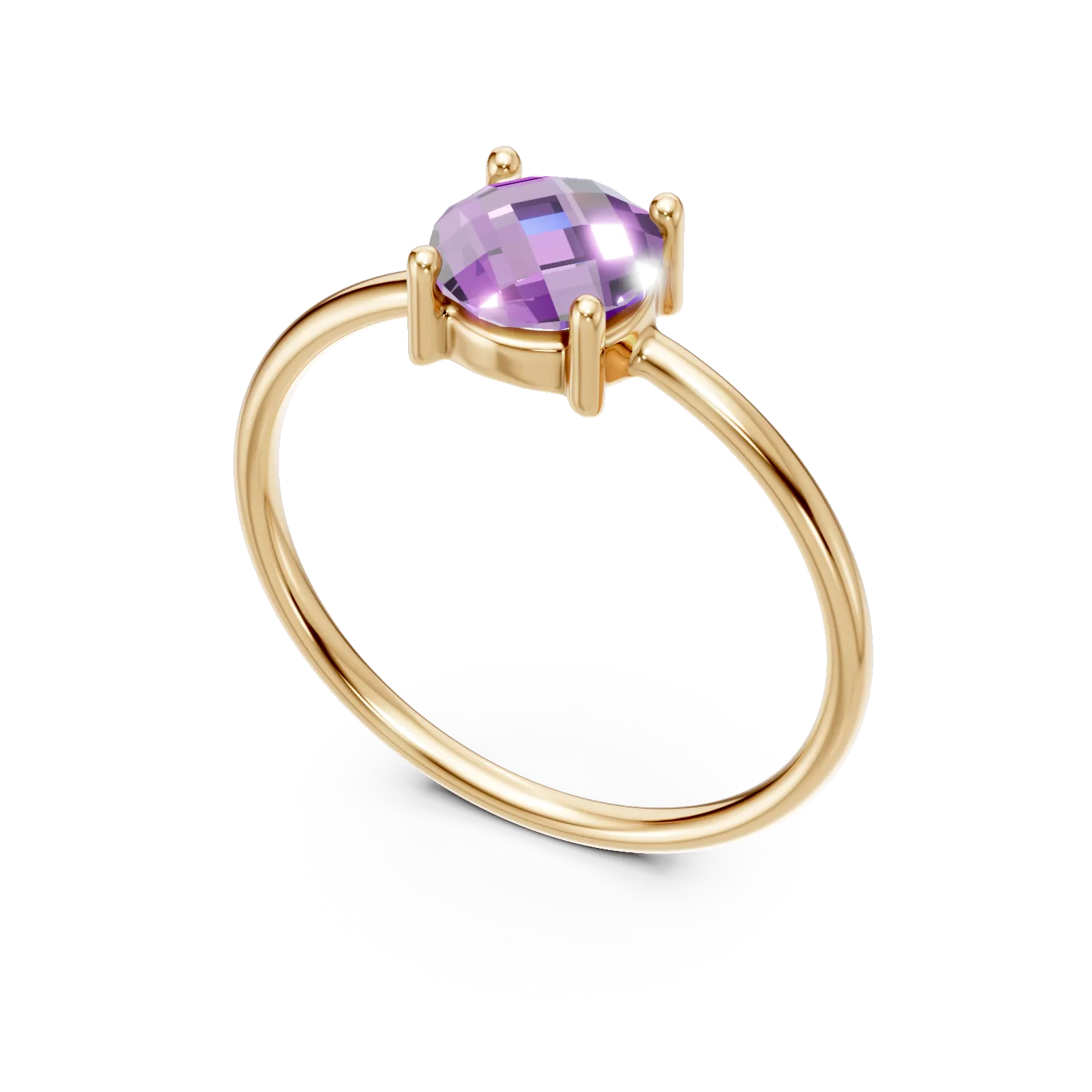 Inel minimalist din aur galben cu zirconia violet deschis JANINE - 2