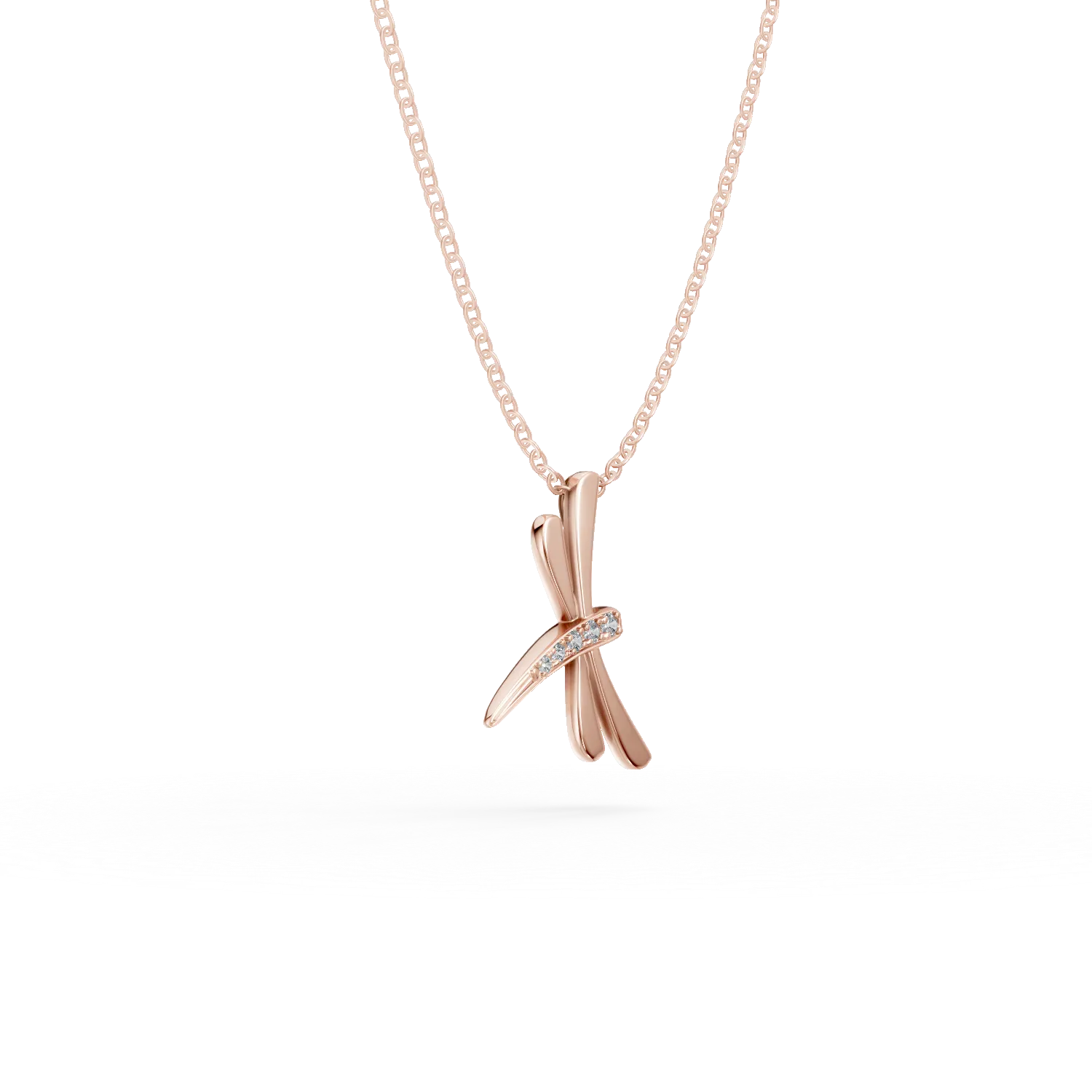 Lant din aur roz cu pandantiv libelula cu diamante de 0.017ct JANINE - 3